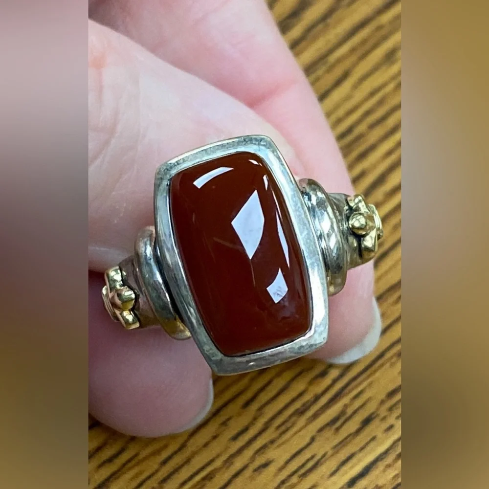 Vintage Silver and Gold Ring with carnelian - Picture 3 of 7